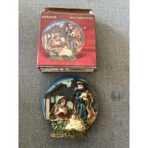 Vintage Dicksons Holy Family Plate Painted Resin Ch-612 New Christmas Nativity